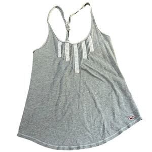 Hollister Y2K Grey Racerback Tank Top Womens Large Lace Trim Coquette Strappy